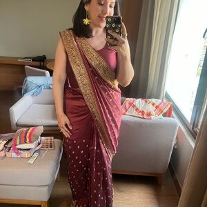 Elegant Maroon and Gold Saree